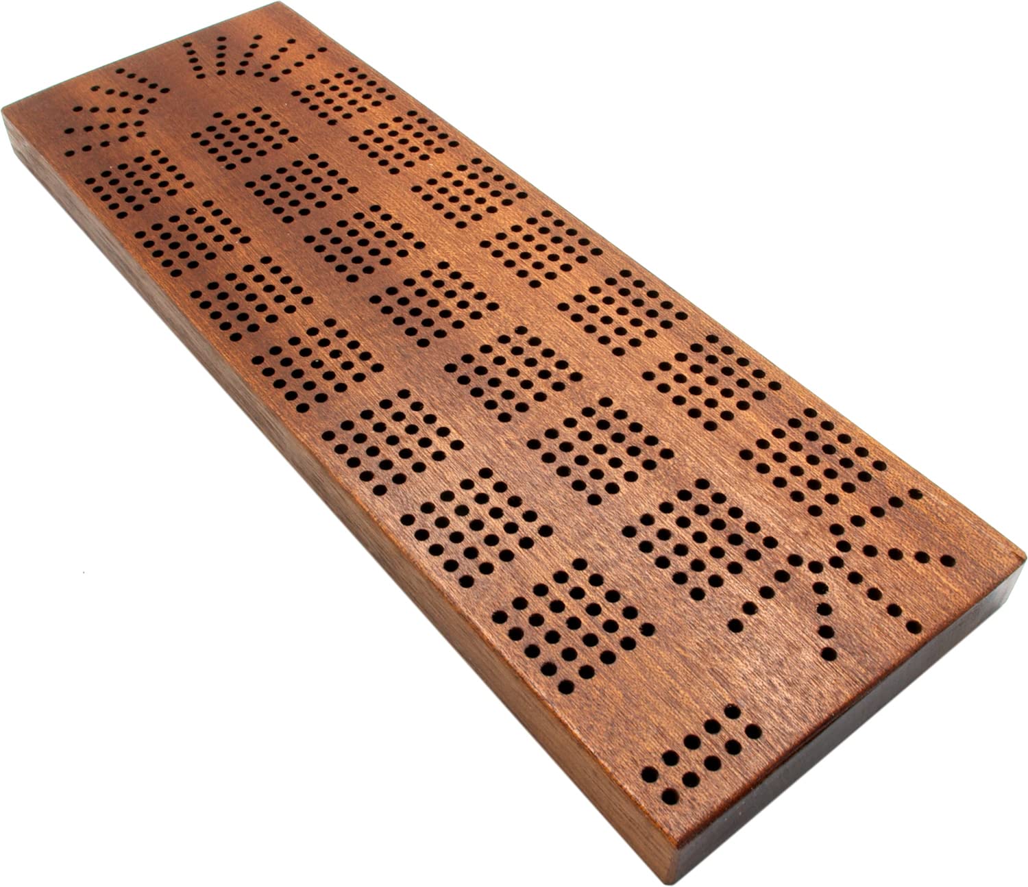 Brimtoy Solid Hardwood 5 Track Continuous Cribbage Board with Built in Peg Storage - Supplied with Chrome, Black, Copper and Brass Metal Pegs - Board Size 30 x 7 x 2 cm - Made in the UK