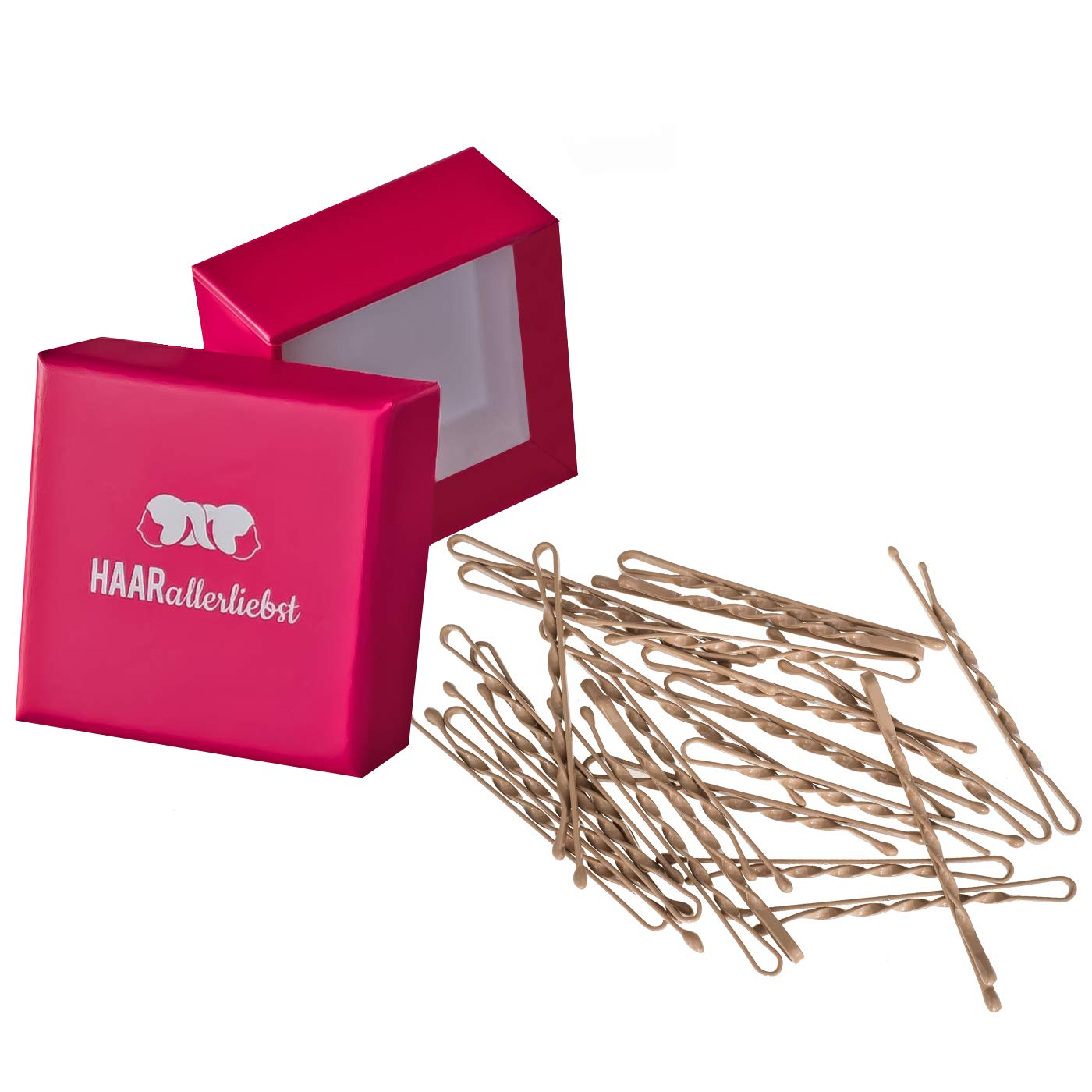 HAARallerliebst Twisted Hair Clips (Pack of 24 | Beige | 5 cm) Ultra Hold for Blonde Hair Including Storage Box (Box Colour: Pink)