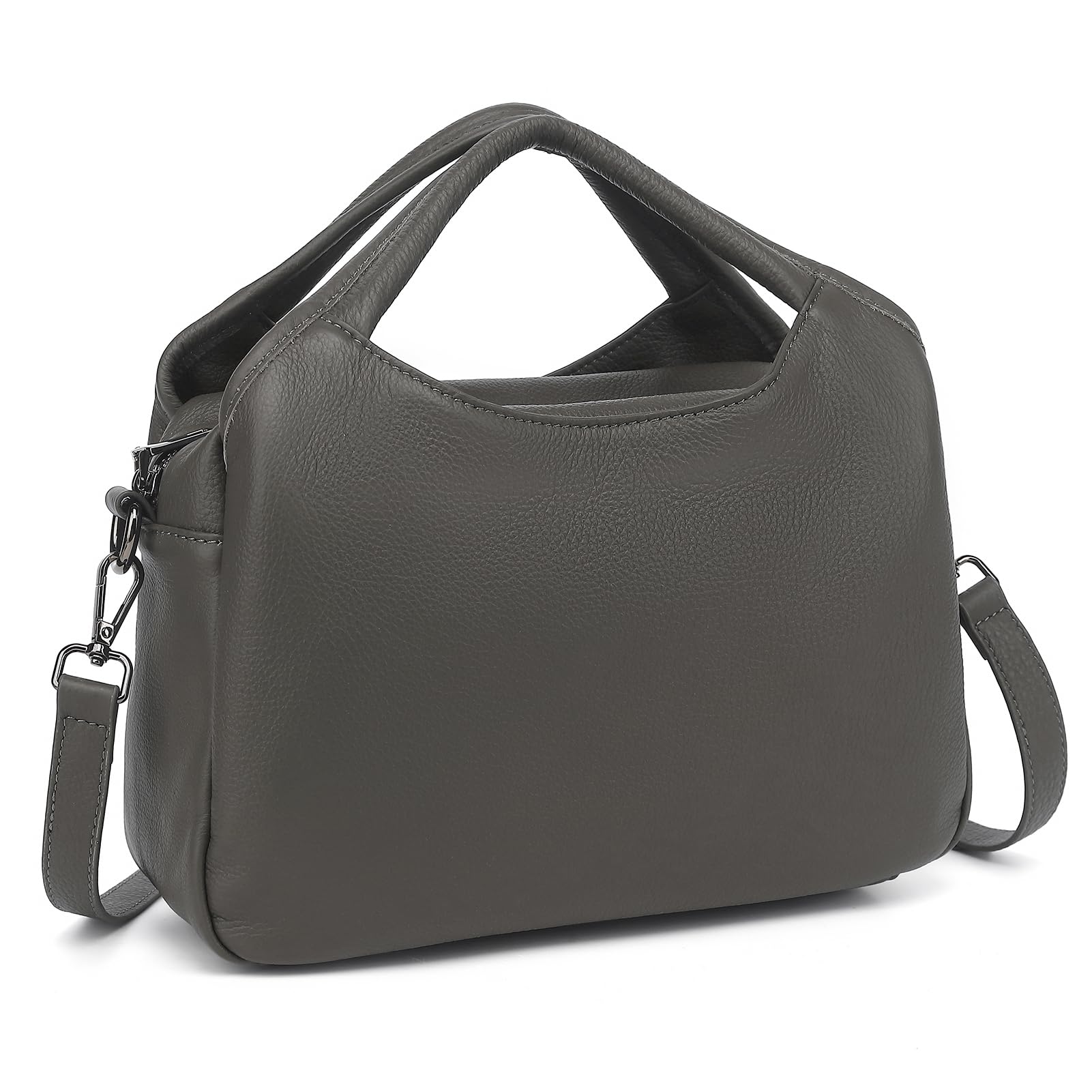 KOGTLA Genuine Leather Purses for Women, Crossbody Shoulder Bags with Top-Handle, Tote Satchel Handbags Grey