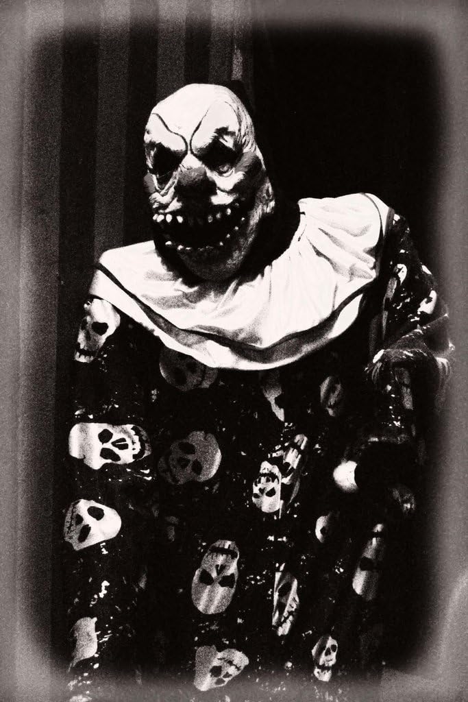 Creepy Clown with Scary Teeth Black and White BW Photo Photograph Spooky Scary Halloween Decorations Cool Wall Decor Art Print Poster 12x18