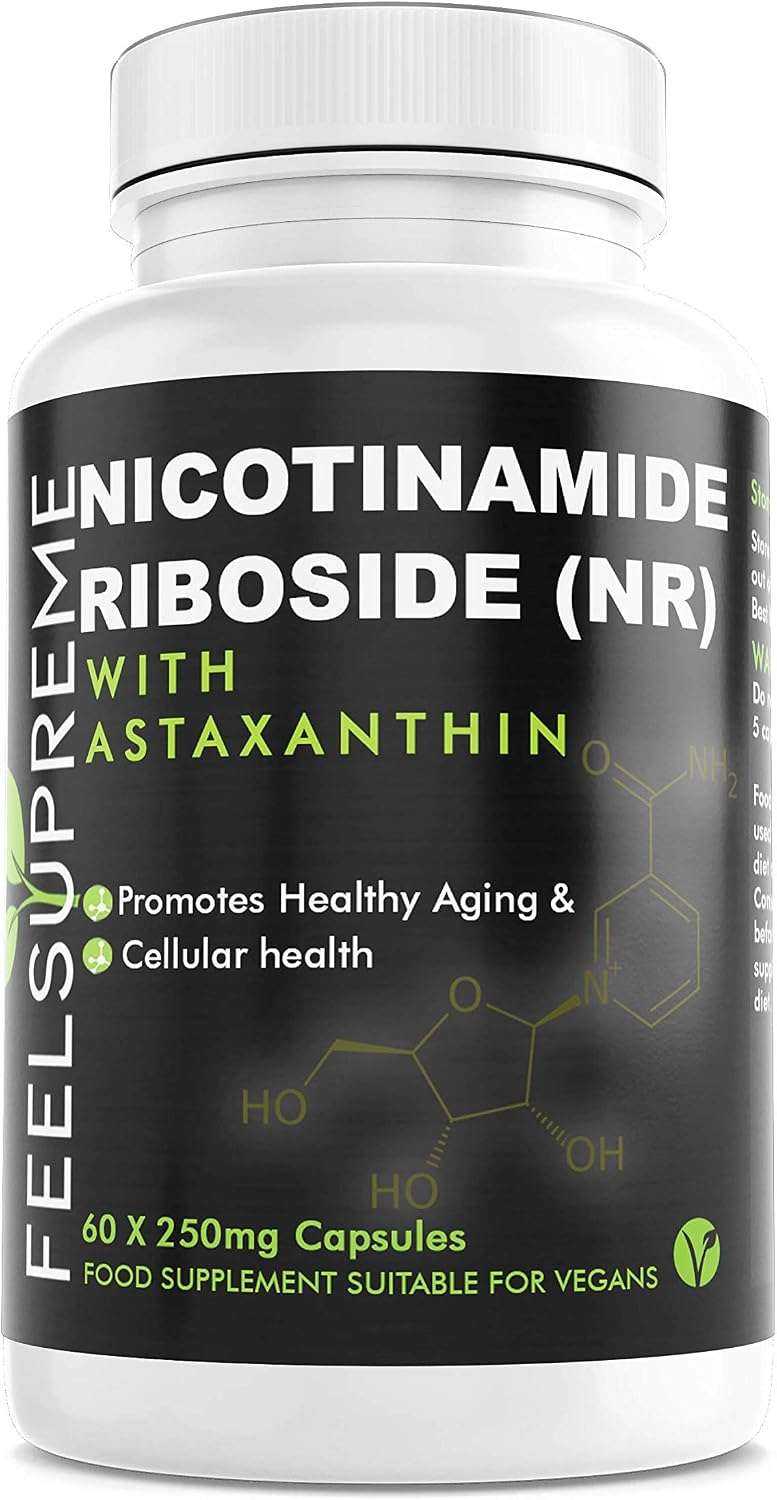Feel Supreme Nicotinamide Riboside & Astaxanthin NAD+ Supplement 60 Capsules More Efficient Than NMN Anti Aging Tiredness Energy & Muscle Brain Health
