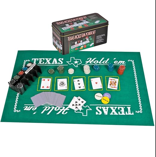 Texas Hold'Em Poker Set Complete with Chips, Cards, and Table Cover Sports