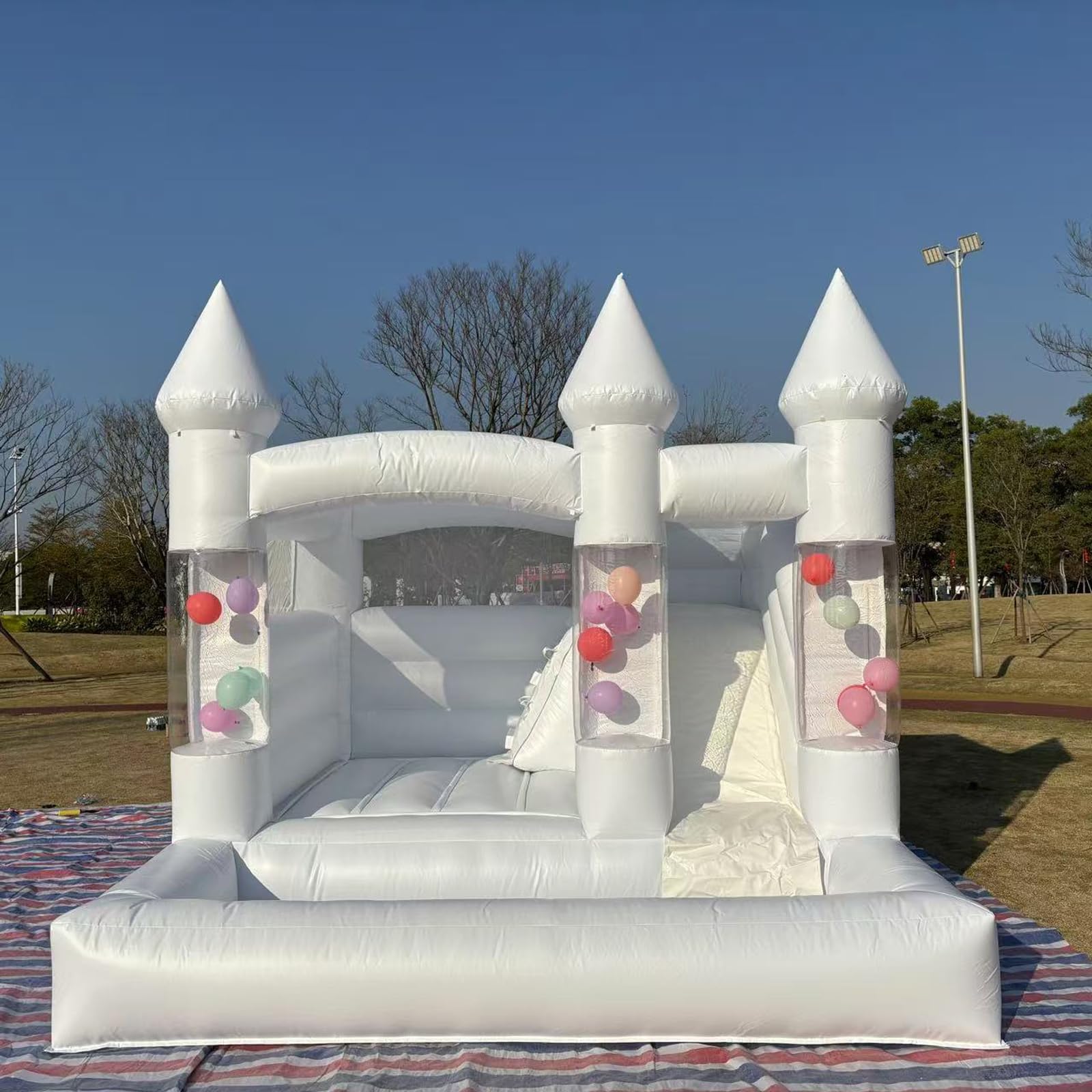Photo 1 of *Stained* 10FT Inflatable White Bounce House,Indoor & Outdoor Bouncy Castle with Air Blower,Ball Pool and Slide for Wedding Party Kids Birthday Party