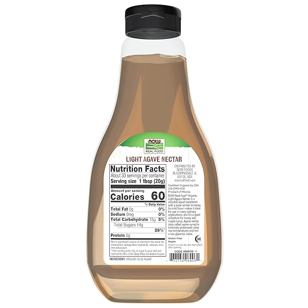 NOW FOODS, CERTIFIED ORGANIC LIGHT AGAVE NECTAR, BLUE AGAVE, CERTIFIED NON-GMO, LOW-GLYCEMIC SWEETENER, KOSHER, 23.2-OUNCE