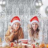TONIFUL 3Pcs Silver Metallic Tinsel Fringe Curtains 3.3x6.6 ft Backdrop view 6