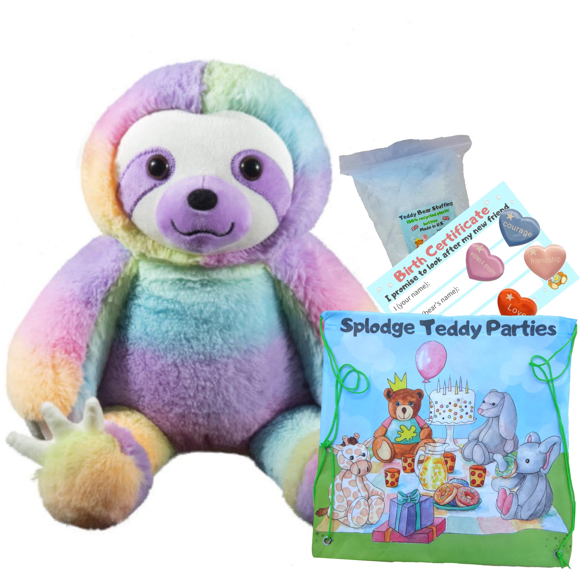 Rainbow Sloth Teddy Bear Plush Soft Toy Gift - Build Your own Teddy Bear Making Kit - no sew - 16"/40cm (Basic Kit)