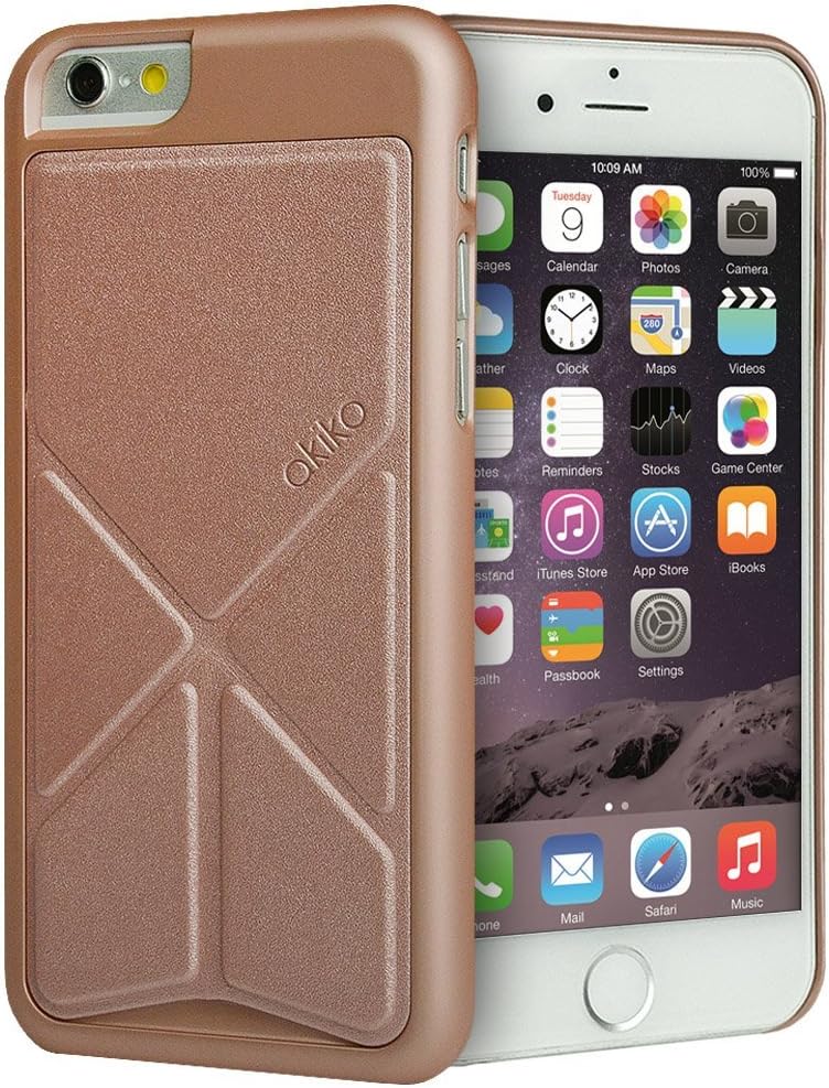 Akiko Stand iPhone 6 6s Case [Origami Series] Ultimate Protection Scratch Proof Soft Interior Leather HardCase with [Foldable 2-Way Stand Feature] for iPhone 6 6s - Retail Packaging - Rose Gold