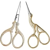 AQUEENLY Embroidery Scissors, Stainless Steel Sharp Stork Scissors for Sewing Crafting, Art Work, Threading, Needlework - DIY Tools Dressmaker Small Shears - 2 Pcs (3.6 Inches, Gold)