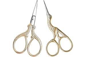 AQUEENLY Embroidery Scissors, Stainless Steel Sharp Stork Scissors for Sewing Crafting, Art Work, Threading, Needlework - DIY Tools Dressmaker Small Shears - 2 Pcs (3.6 Inches, Gold)