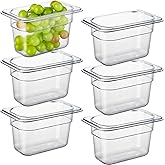 CURTA 6 Pack NSF Food Pans, 1/9 Size 4 Inch Deep, Commercial Polycarbonate Plastic Clear Freezer-Safe