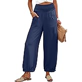 Caracilia Women Wide Leg Palazzo Pants 2026 Summer Casual High Waist Flowy Loose Boho Beach Vacation Lantern Pants