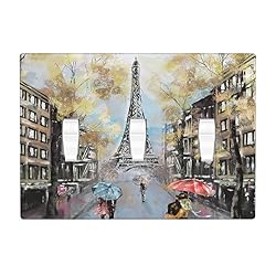 Pznen Triple Toggle Wall Plate, Paris Eiffel Tower
