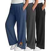 Velvelhall 3 Pack Women's Plus Size Fleece Sweatpants Wide Leg Thermal Lounge Pants Pockets Elastic Waist Warm Trouser Jogger