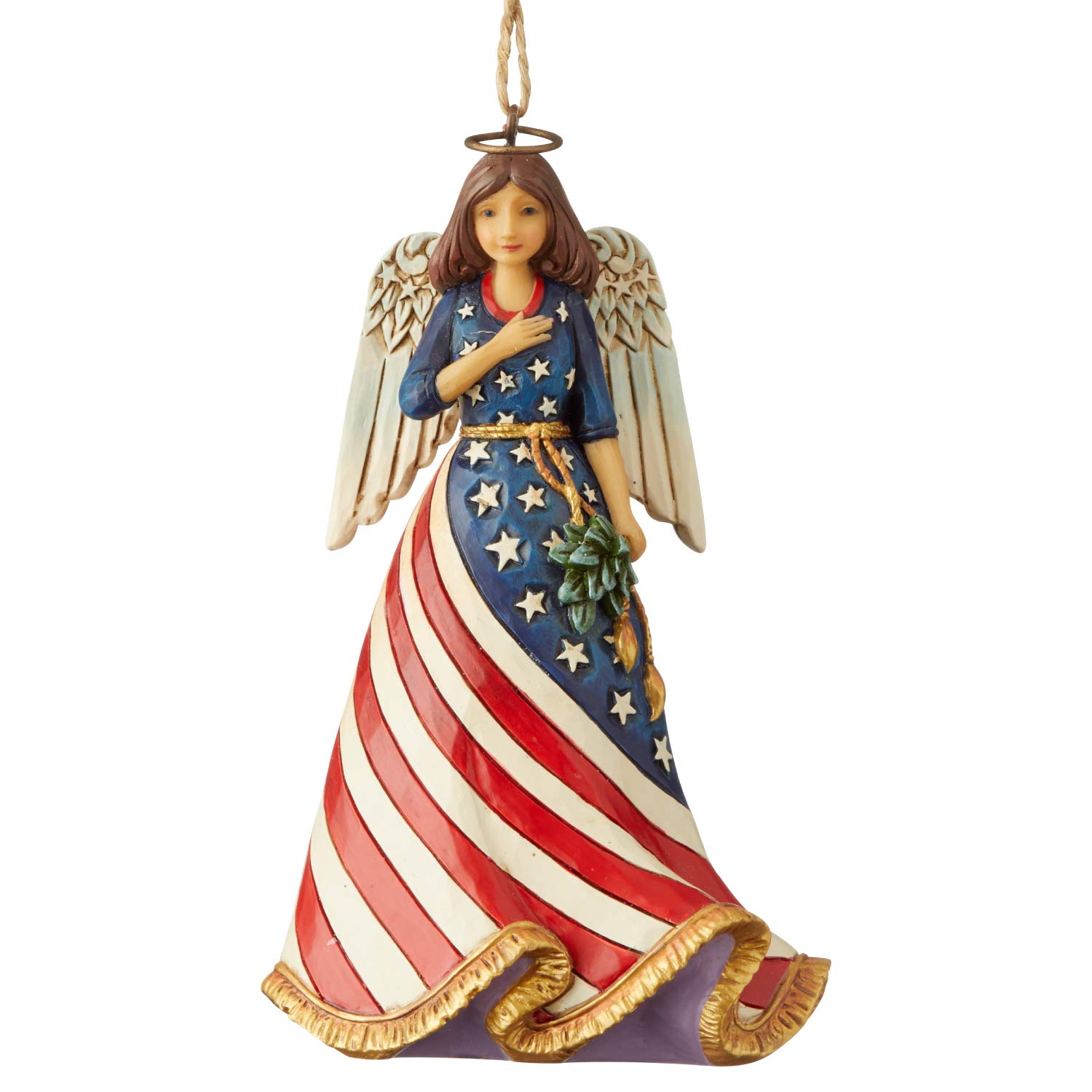 Enesco Jim Shore Heartwood Creek Patriotic Angel Hanging Ornament, 4.75 Inch, Multicolor