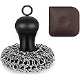 Cast Iron Cleaner Chainmail Scrubber with Pan Scraper, Upgraded Handle Cast Iron Scrubber Brush 316 Chain Mail Scrubber for Cast Iron Pan, Iron Skillet, Grill Dutch Oven Metal Brush Cleaning Castiron