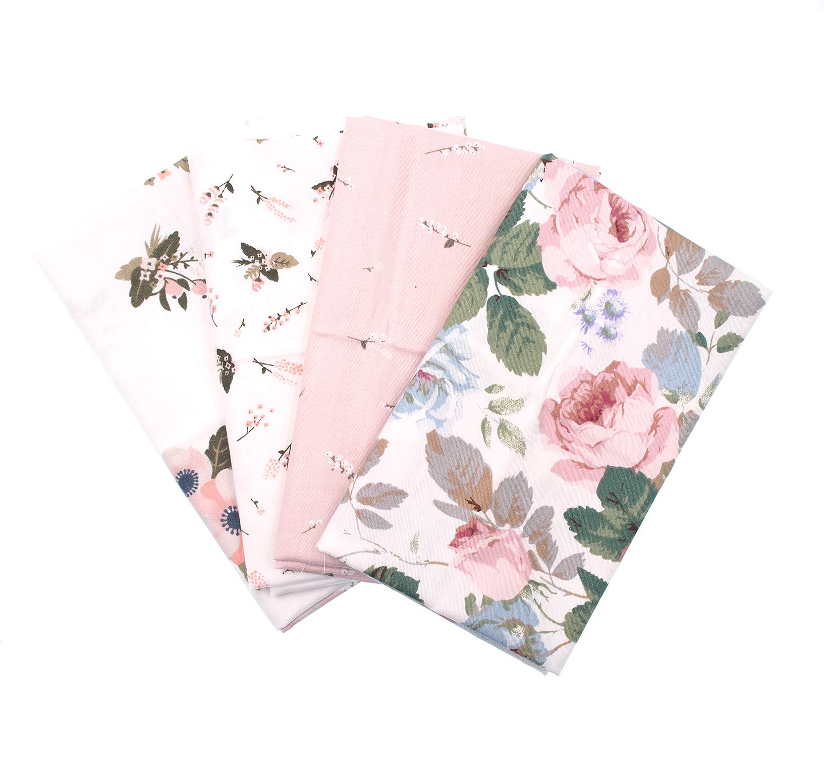 RayLineDo®4PCS 48cmX48cm Flower Pattern Cotton Patchwork Fabric Bundle Squares Quilting Scrapbooking Sewing Art Craft Beds Curtains Pillows Pajamas Making Fabric