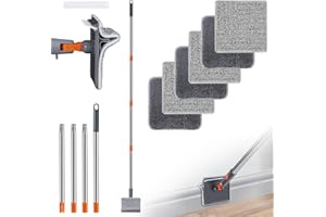 Baseboard Cleaner, PLOEOUAR Convex Duster Cleaning Mop with 63'' Long Handle, 360° Rotatable Adjustable Mop with 6 Reusable Pads for Baseboards Cleaning, Door Frame, Windows & Ceiling
