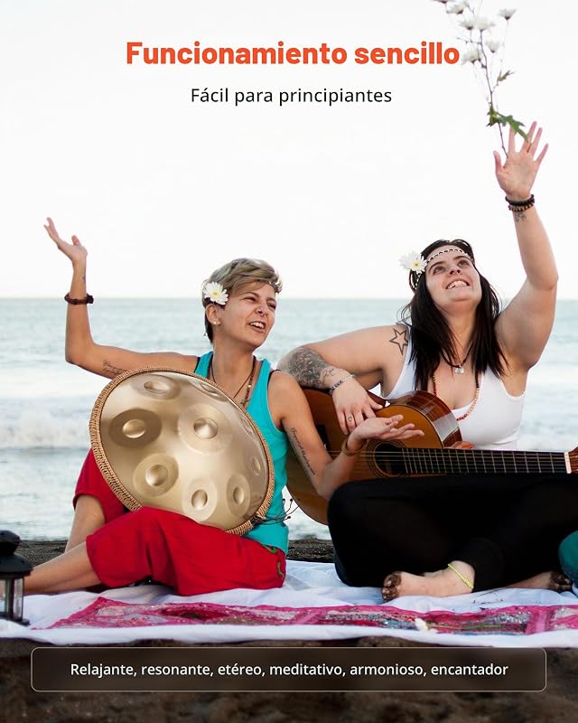 Tambor de Mano 55 cm 9 Notas 432 Hz, Tambor Handpan en D Menor con Mazos, Instrumento de Percusión con Bolsa de Transporte para Yoga, Meditación, Educación Musical de Principiantes, Dorado