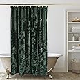 TAMGHO Crushed Velvet Shower Curtain, Dark Green Luxury Shower Curtain with Gold Decro Metal Hooks, Machine Washable Thick Fabric Bathroom Curtain, 72x72