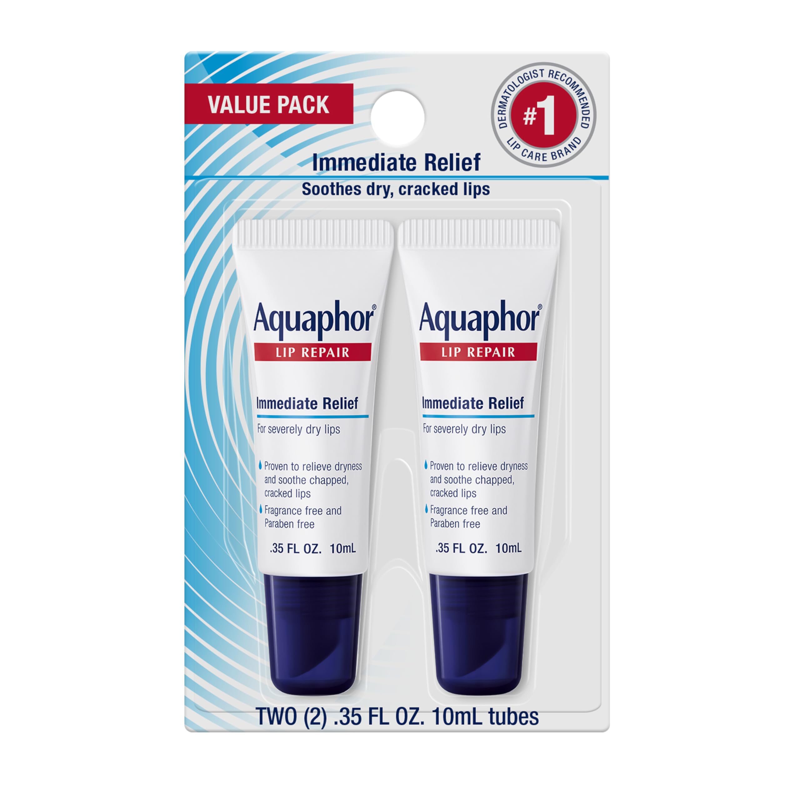 Photo 1 of Aquaphor Lip Repair Ointment, Moisturizing Lip Balm Pack, Relieves Dryness, 0.35 Tube, Pack of 2