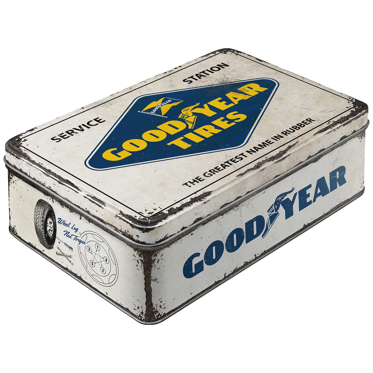Nostalgic-Art 30745 Retro Storage Jar, Flat Goodyear - Logo - Gift Idea for Car and Motorcycle Fans - Tin with Lid - Vintage Design