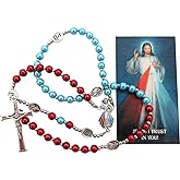 Westmon Works Divine Mercy Rosary Set Colorful Glass Beads and Metal Crucifix and Jesus Centerpiece with Catholic Prayer Holy Card