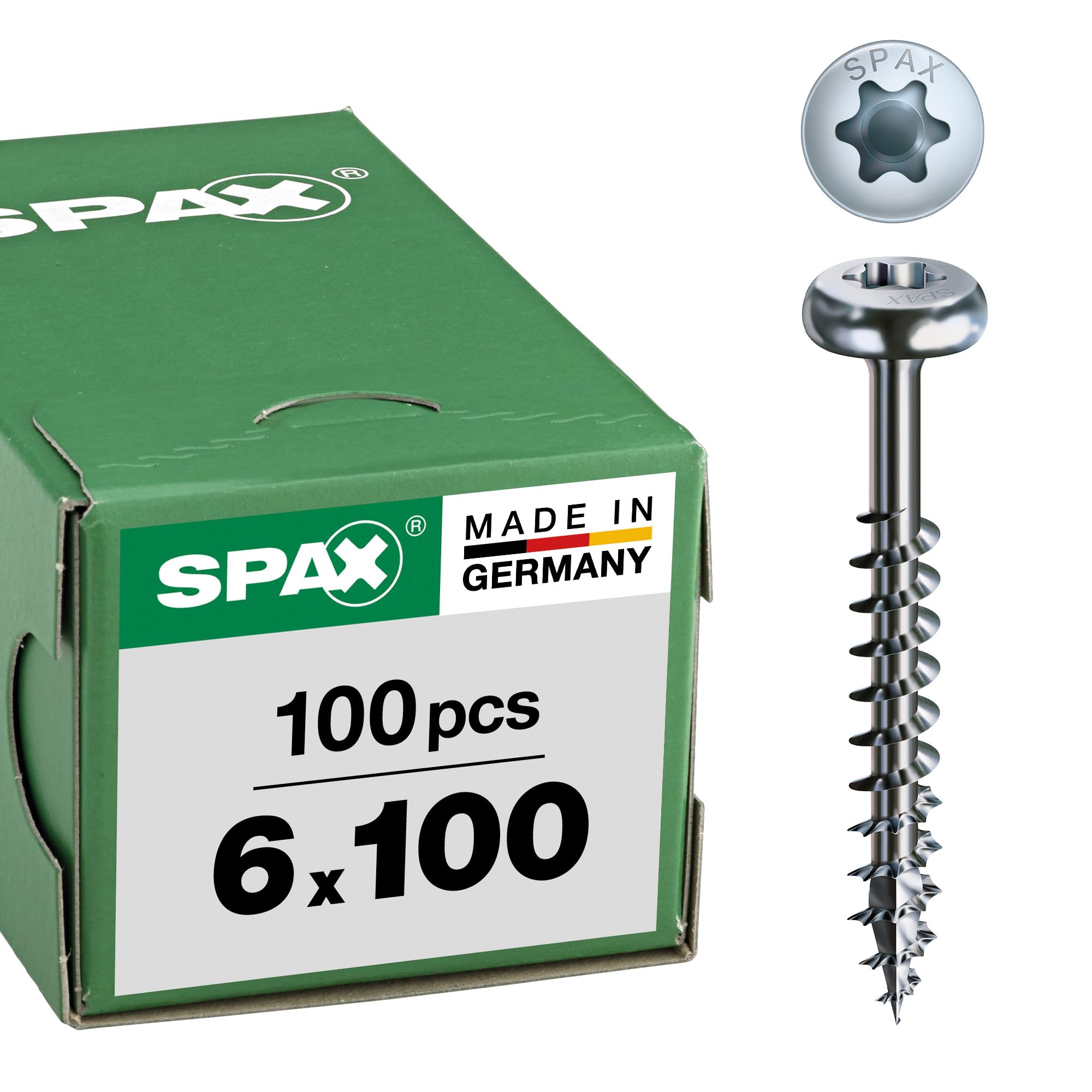 SPAX Universalschraube, 6,0 x 100 mm, 100 Pieces, T-STAR plus, Halbrundkopf, Teilgewinde, 4CUT, WIROX A3J, 0201010601005 — image 1