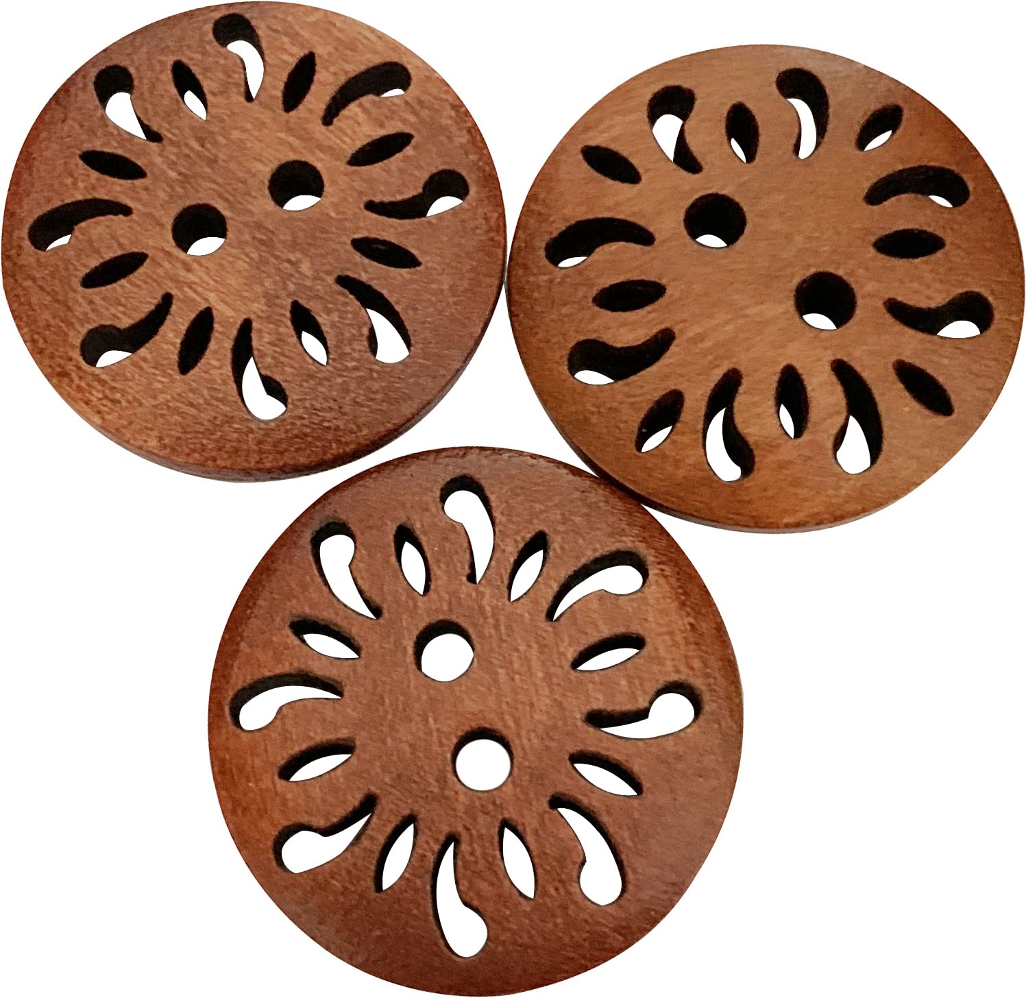 Wooden Hollow Flower Round 25mm Buttons Pack of 20