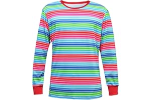 WDRLST Halloween Colorful Costume Horror Good Buddy Rainbow Striped Tee Daily Long-sleeve Tops for Unisex Adults Teens