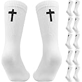 Yearntown 6 Pairs Embroidered Cross Socks Christian Gifts Ideas Religious Catholic Jesus Sock Novelty Funny Crew Cross Socks for Men Women