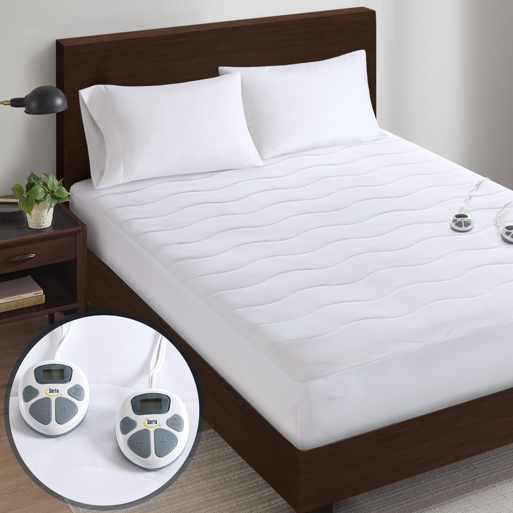 Photo 1 of Serta Heated Mattress Pad Queen Size - Electric Mattress Pad, 10 Heat Setting Controller, Auto Shut Off Timer, Deep Elastic Pocket, Up to 17" Mattress, ETL Certified, Machine Wash, Queen, White