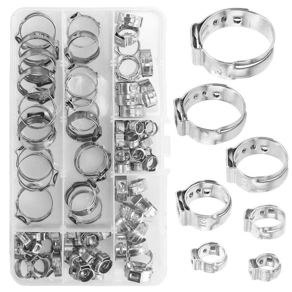 NACTECH 85 Pcs Hose Clamp Clips Adjustable 6-21mm Hose Stainless Steel Worm Gear Hose Clamps Assortment Kit for Home Gas Pipe Plumbing Automotive 7 Size
