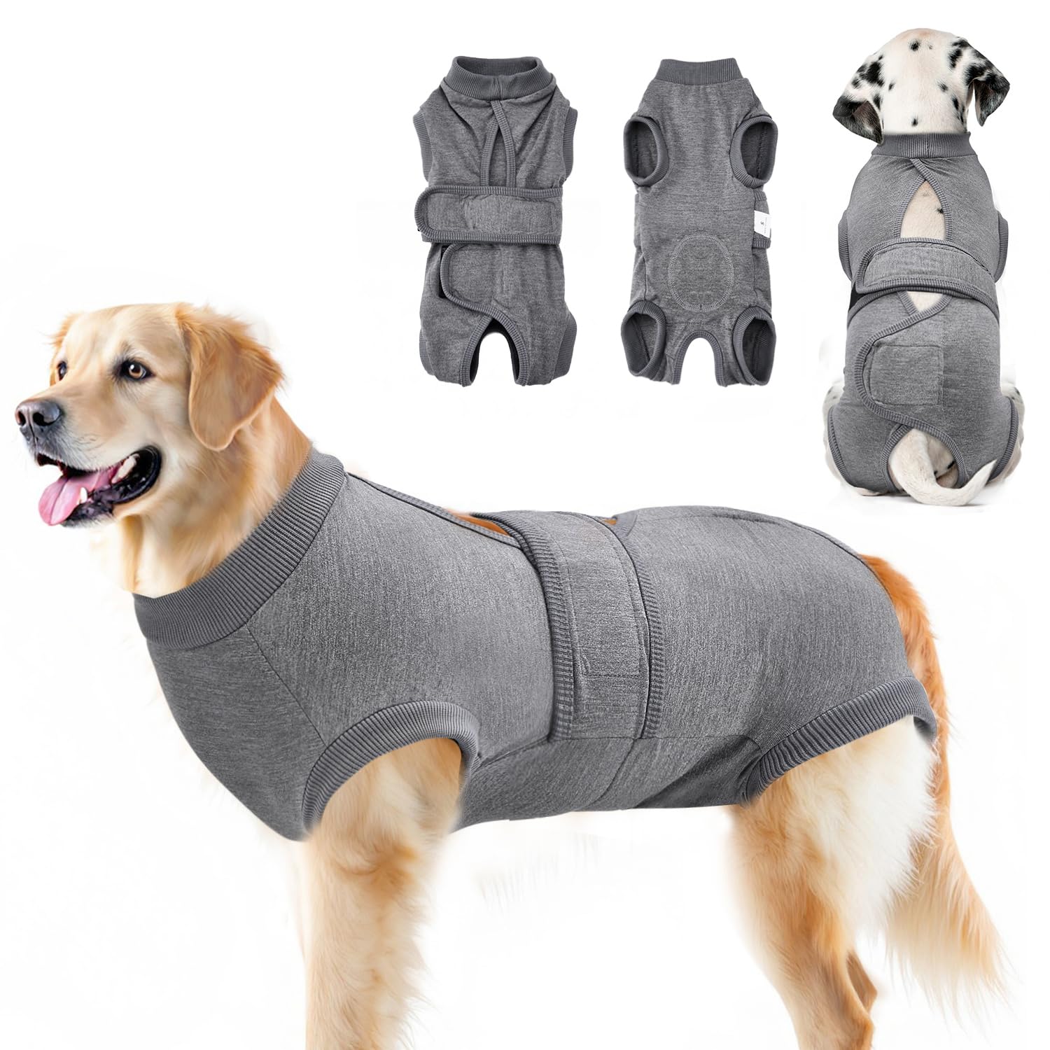 Photo 1 of Lukovee Dogs Recovery Suit - Adjustable Dog Onesie for Female Male Dogs, Breathable Anti Licking Cone Alternative Surgery Pet Surgical Body Suit After Spay Abdominal Wounds Neuter (XL, Gray)