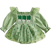 mlpeerw St Patricks Day Baby Girl Outfit Lucky Clover Smocked Romper Dress Tulle Dresses Cute Newborn Irish Spring Clothes