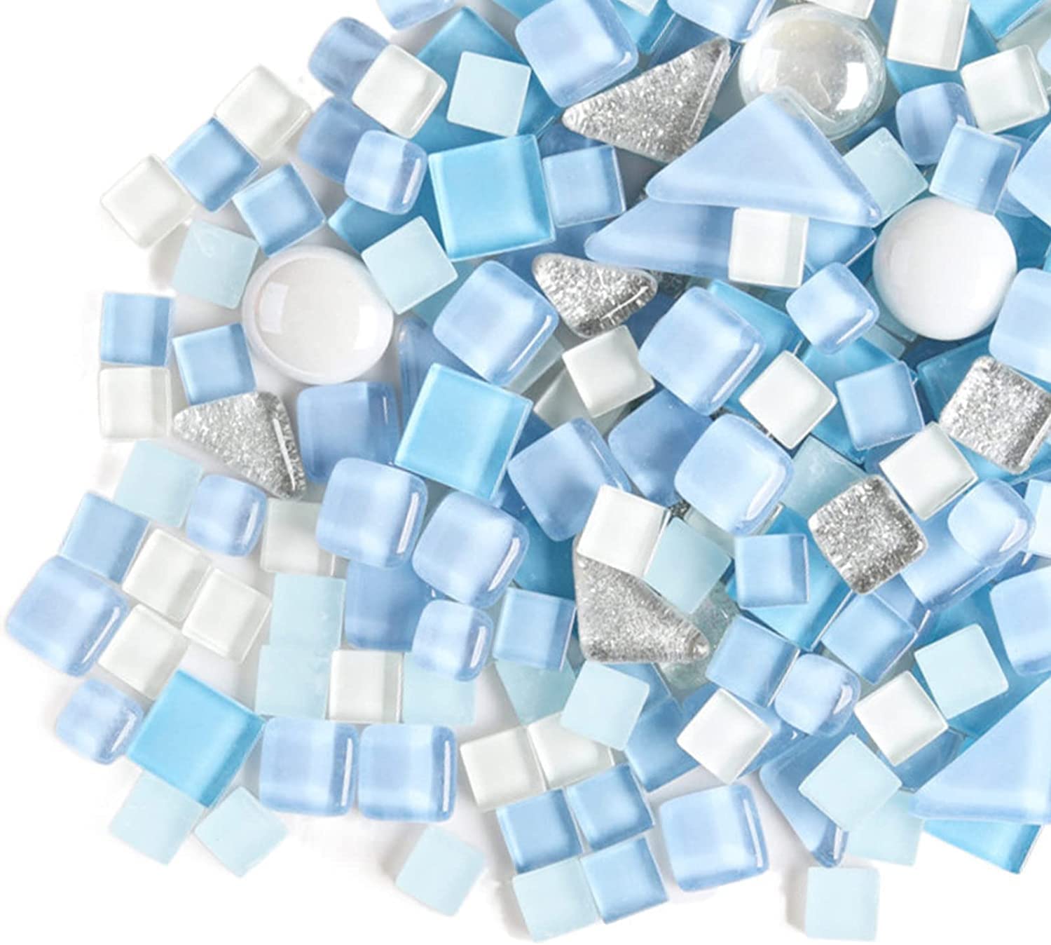 500g Irregular Crystal Mosaic Tiles,Small Particle Color Decal Crystal Glass Tile DIY Hobbies Children Handmade Crystal Craft for DIY Handmade Decorative Materials (Sky Blue Series)