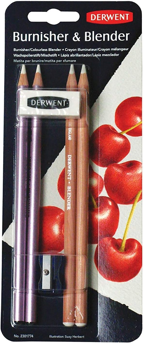 3 x Blender and Burnisher Pencil Blister Pack, Eraser and Sharpener Included
