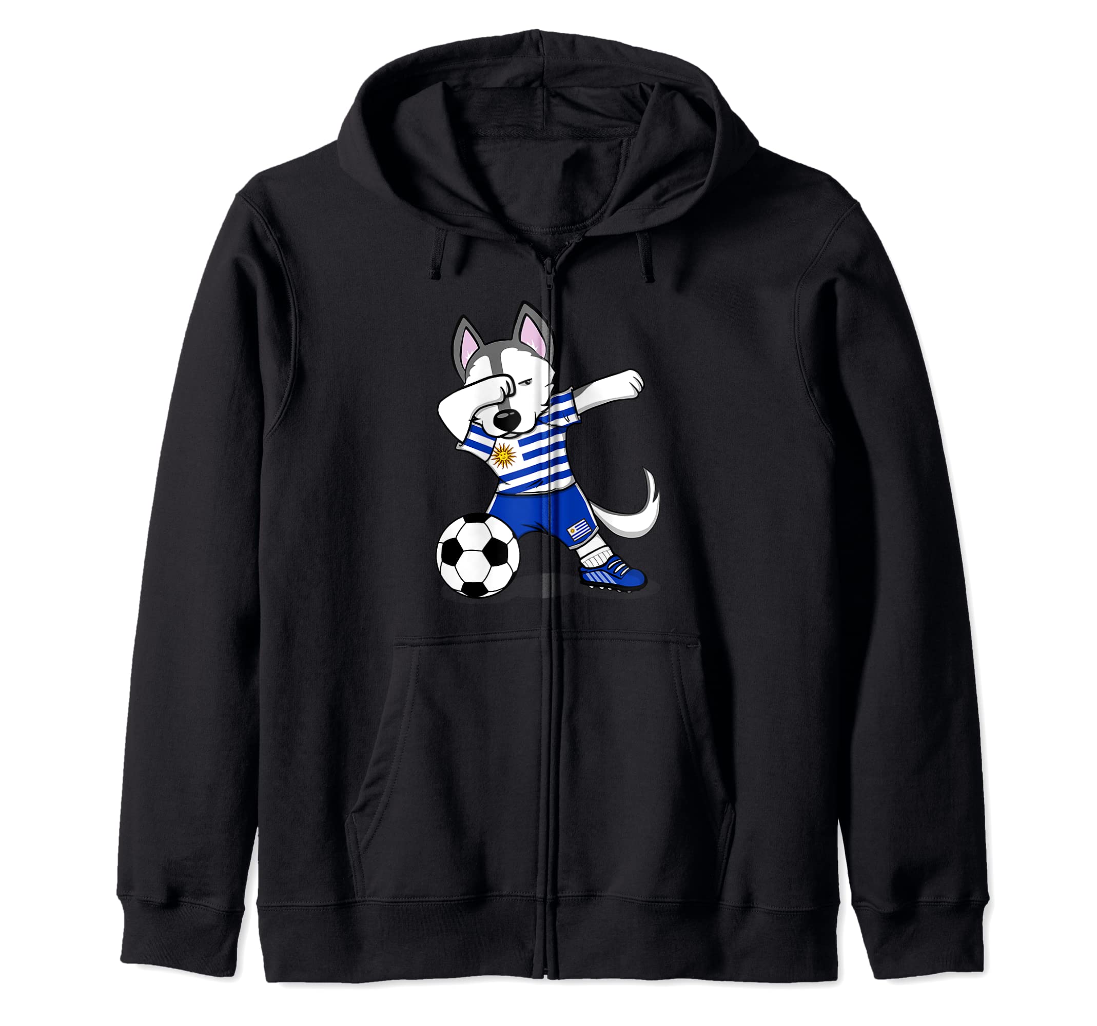 Dabbing Husky Uruguay Soccer Fans Jersey Uruguayan Football Zip Hoodie