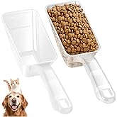 Aosnare 2-Pack Dog Food Scoop 1 Cup, Plastic Pet Food Measuring Scoop With Measuring Lines (1/2 & 1 Cup Markings) for Dogs, Cats, Fish, Bird（Transparent