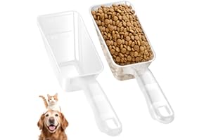 Aosnare 2-Pack Dog Food Scoop 1 Cup, Plastic Pet Food Measuring Scoop With Measuring Lines (1/2 & 1 Cup Markings) for Dogs, Cats, Fish, Bird（Transparent