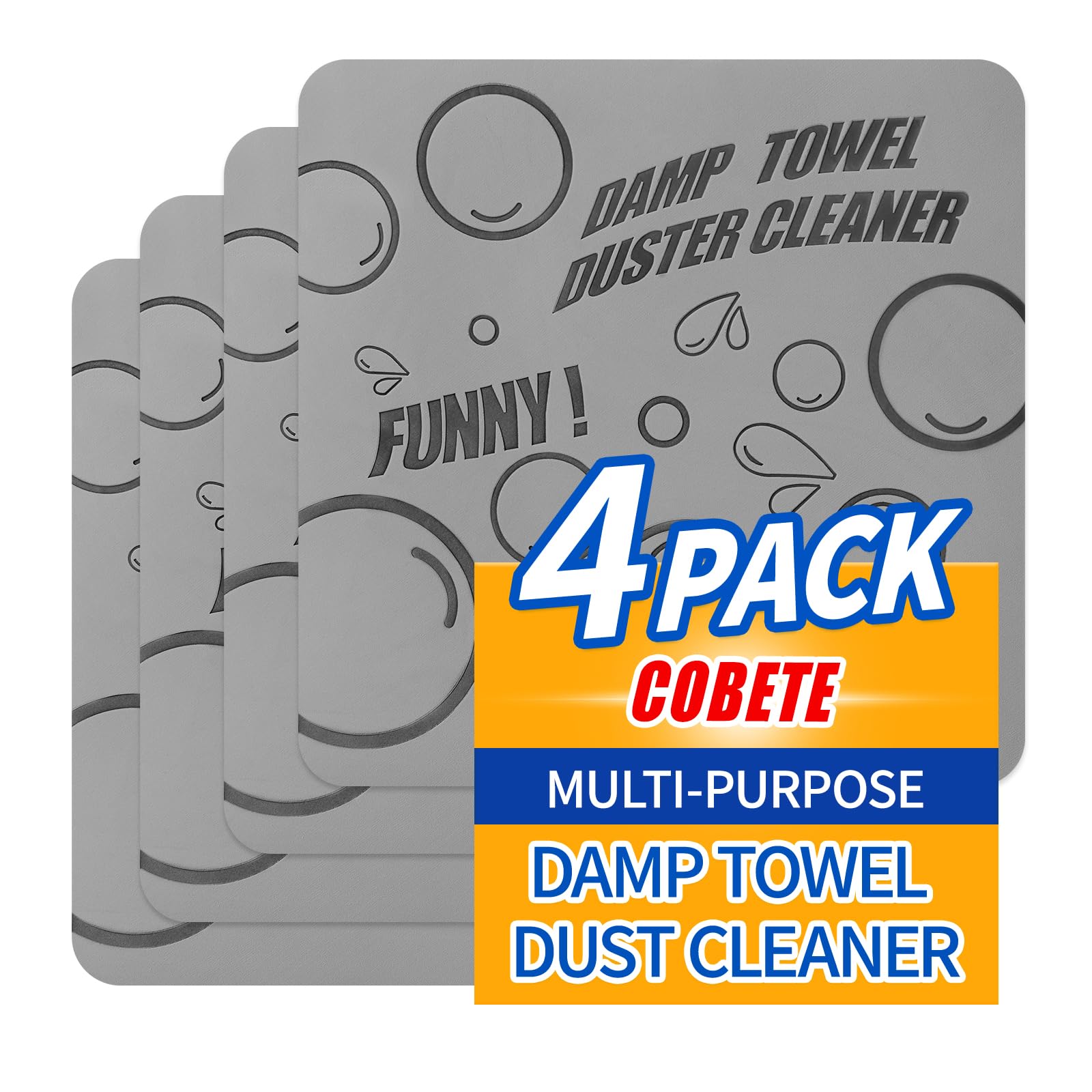 Damp Clean Duster Towel, 4pack Reusable Cleaning Cloths Rags, Dusting Sponge Cloth for Windows, Mirrors, Tiles, Car Interiors, Blinds, Kitchens, Pet Hair(Grey)