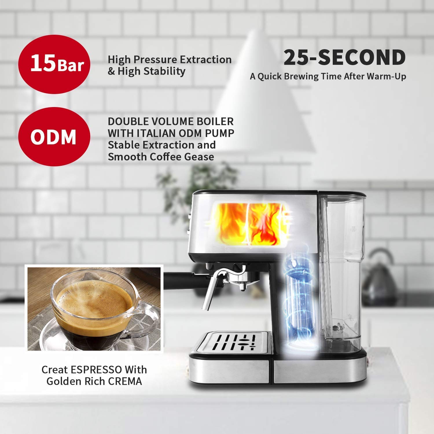 Espresso Machines 15 Bar Coffee Machine with Milk Frother Wand for