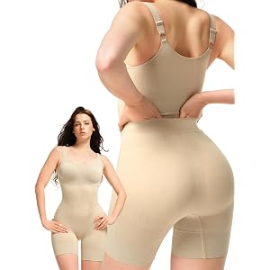 Bathroom-Friendly Shapewear Bodysuit for Women Tummy Control Body Shaper | Seamless, Adjustable Straps, Hidden Open Back, Cot