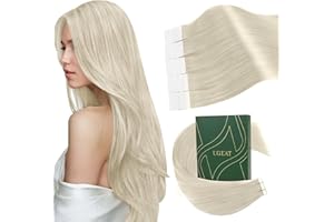 Ugeat Platinum Blonde Tape in Hair Extensions Human Hair Blonde Hair Extensions Tape in No Damage Highlights Straight Short H