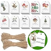 200 Pcs Christmas Gift Tags with String Attached Merry Christmas Name Tags for Gifts, Happy Holiday Watercolor Plants Wishes Wrapping Merry Xmas Paper Name Labels for Presents Party Favors