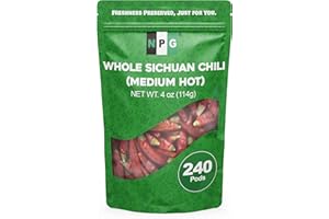 NPG Dried Sichuan Red Chili Peppers Whole 4 Ounces, Medium Hot, Capsicum Annuum Used in Mexican, Chinese, Thai Dishes, Premiu