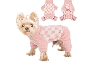 SHIFENMEI Dog Pajamas Pjs Fleece Dog Sweater Cute Puppy Clothes for Small Dogs Chihuahua Yorkie Clothes Girl Boy Warm Pullover Doggie Outfit Cat Sweater (Square Pink, Small)