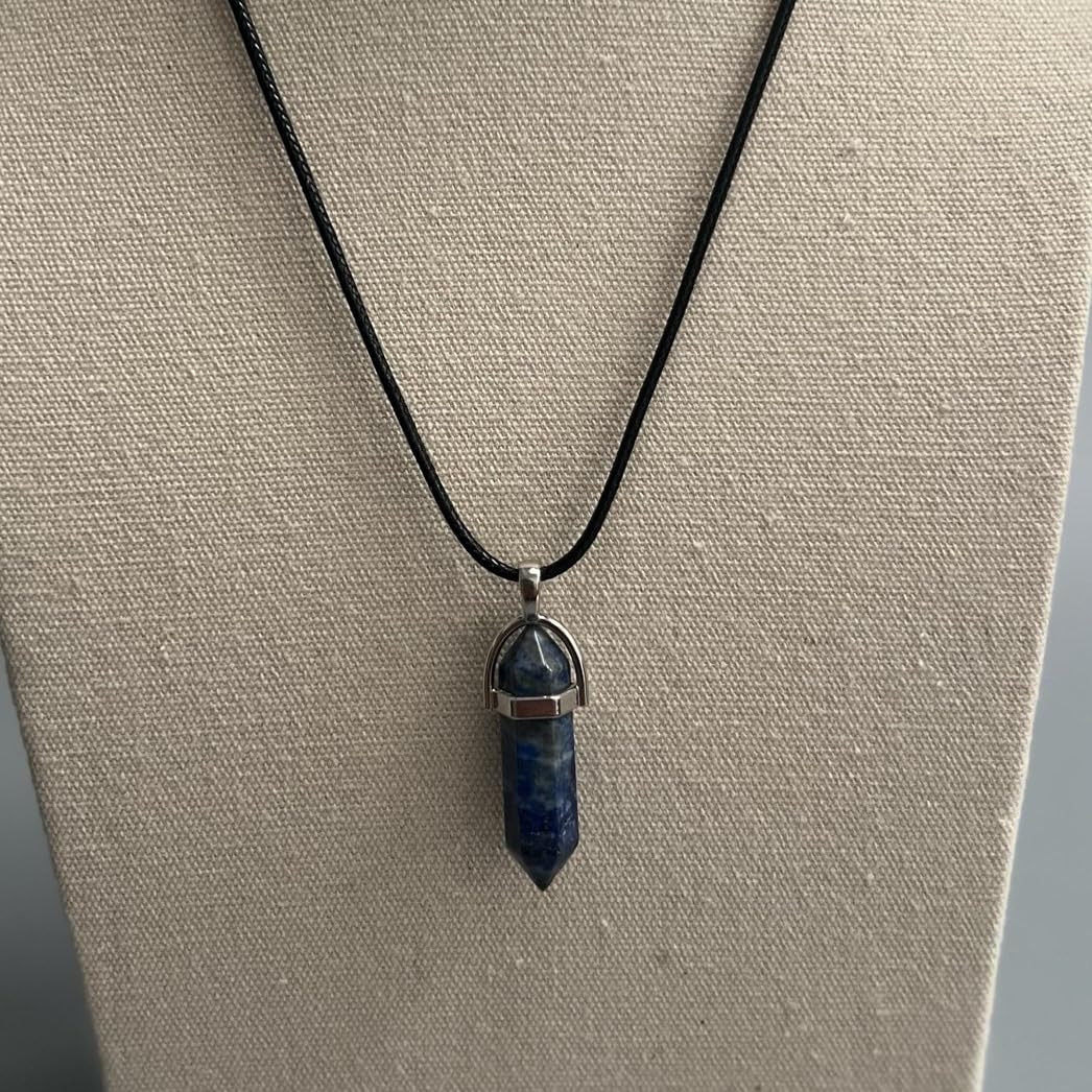 VIE Double Point Pencil Pendant, Black String (Lapis Lazuli)