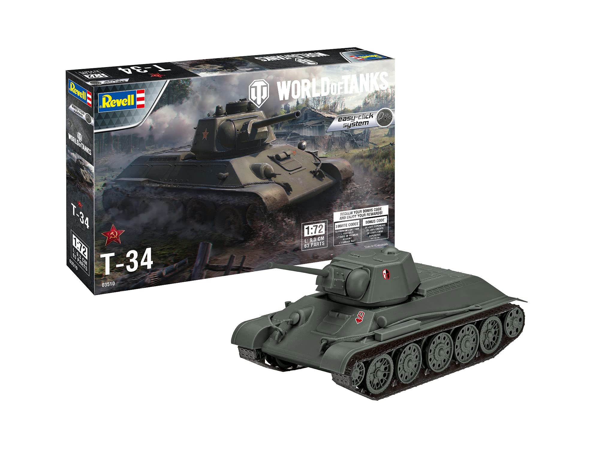 Revell 03510 T-34 World of Tanks 1:72 Scale Plastic model kit, Coloured