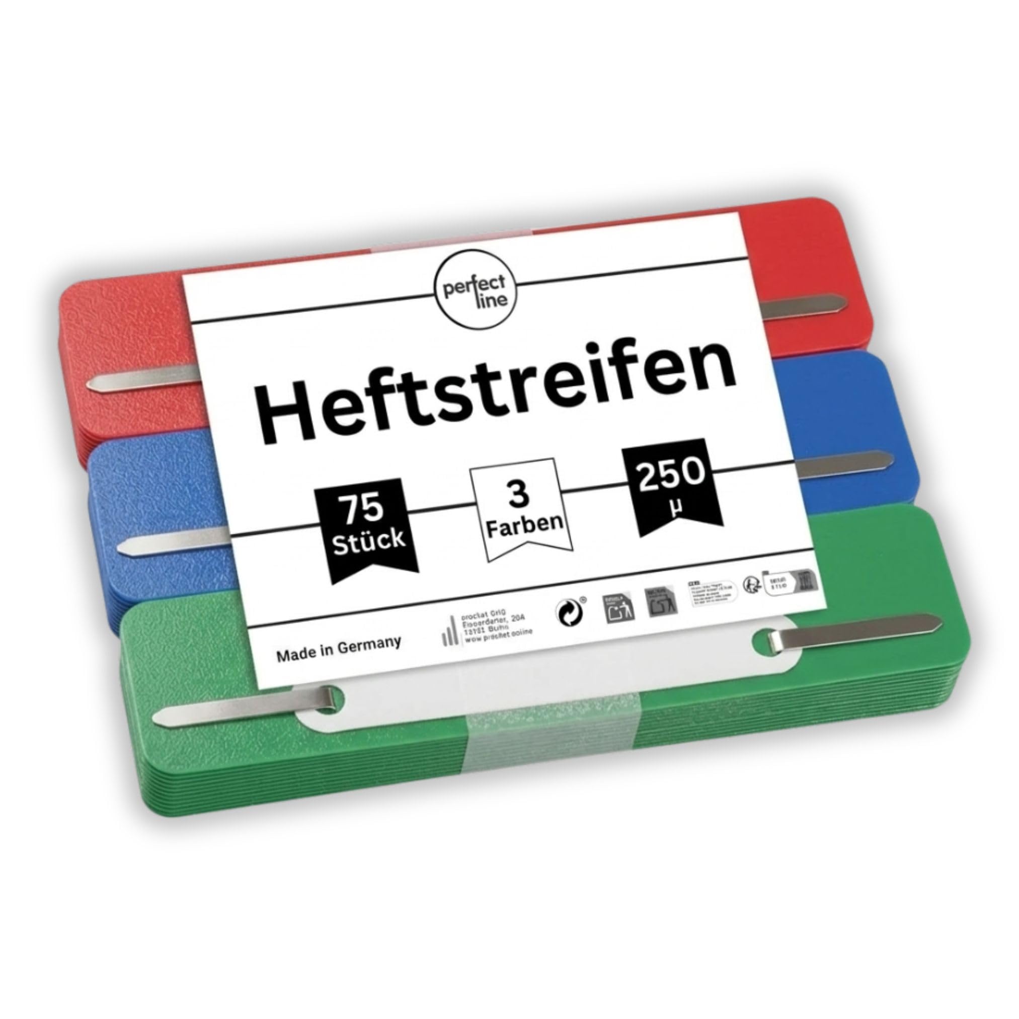 perfect line • 75 filing strips (3 x 25 pieces), recyclable plastic, MADE in GERMANY (black, red, yellow)