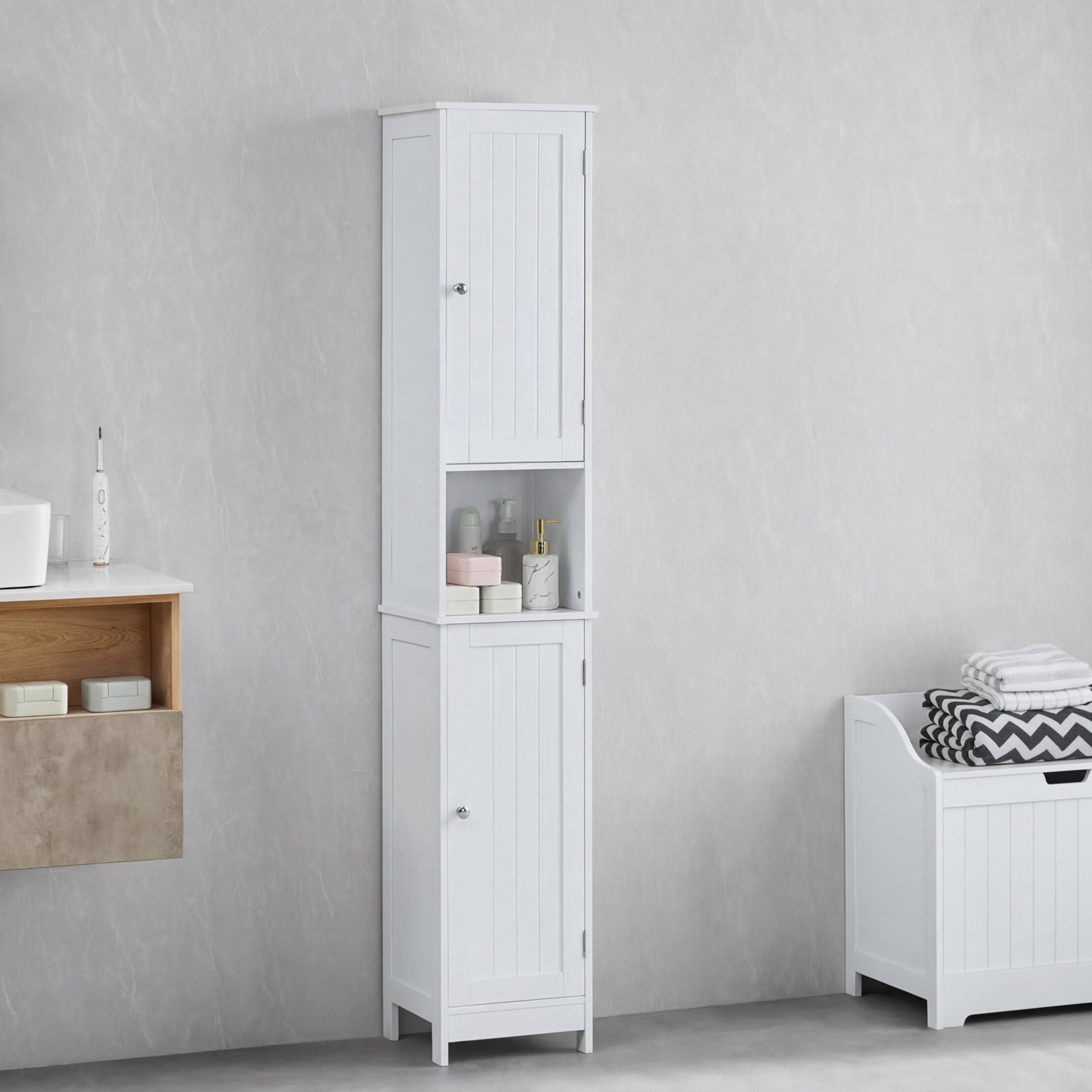 Bath Vida Priano Bathroom Cabinet Storage Cupboard Floor Standing Wooden Tallboy Unit, White